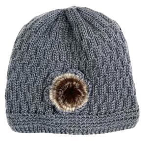 Women’s Knit Beanie Gray Crochet Rose Fur Accent Thick Warm Unbranded Winter Cap